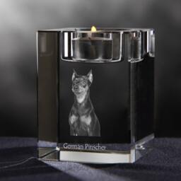 German Pinscher, Crystal Candlestick With Dog, Souvenir, Decoration, Limited Edition, Collection - thumbnail 2