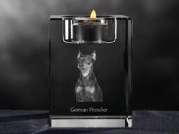 German Pinscher, Crystal Candlestick With Dog, Souvenir, Decoration, Limited Edition, Collection - thumbnail 1