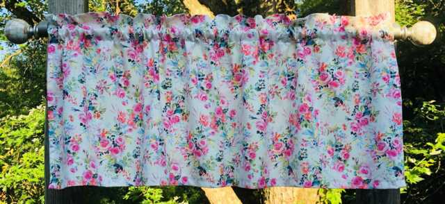 Floral Kitchen Valance - Flowers Pink Roses Farmhouse Country Curtain - image 1