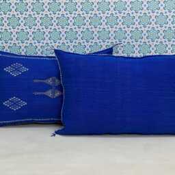 Yakiti-Blue Square Moroccan Pillows, Aka Cactus Silk Pillow, Decorative Pillows, Sabra Pillows, Moroccan Decor Designer Cactus - thumbnail 2