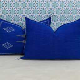 Yakiti-Blue Square Moroccan Pillows, Aka Cactus Silk Pillow, Decorative Pillows, Sabra Pillows, Moroccan Decor Designer Cactus - thumbnail 3