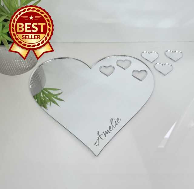 Heart Acrylic Mirror Wall Art Personalized Engraved Decor - image 1