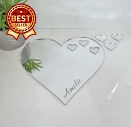 Heart Acrylic Mirror Wall Art Personalized Engraved Decor