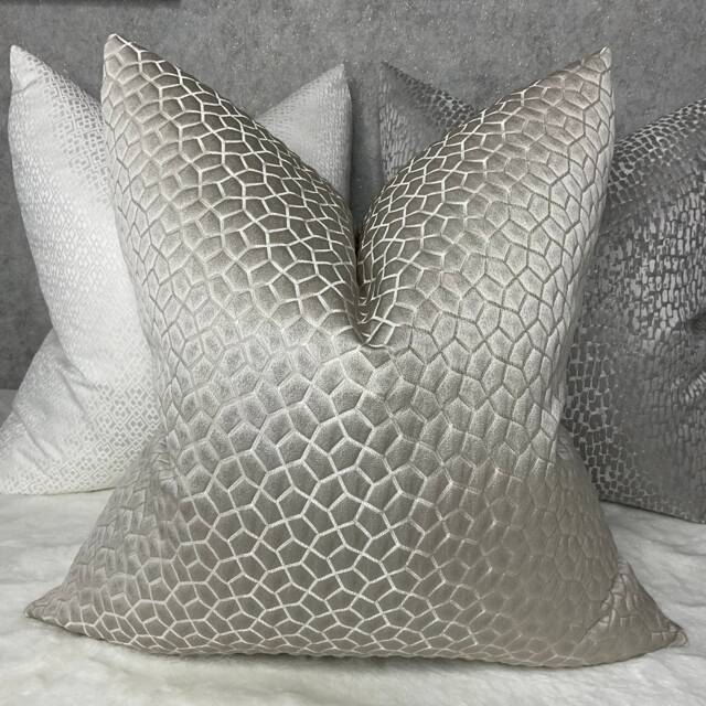 Luxury Cushion Cover, Grey Pillow Platinum - Silver Designer Fabric Origami Prestigious Textiles Scatter Cover For Bed Sofa - image 1