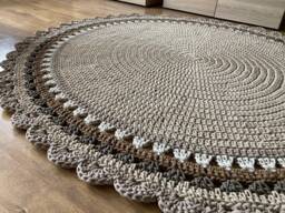 Handmade Crochet Round Rug Boho Recycled Cotton Accent Rug - thumbnail 1