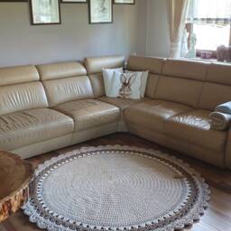 Handmade Crochet Round Rug Boho Recycled Cotton Accent Rug - thumbnail 3