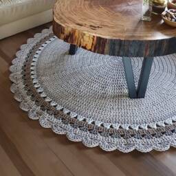 Handmade Crochet Round Rug Boho Recycled Cotton Accent Rug - thumbnail 2