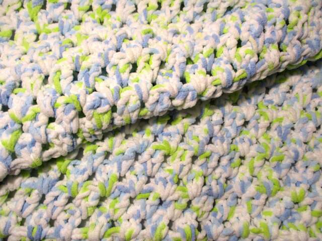 Crochet Baby Blanket Green Blue & White Chenille Blanket, Boy For - image 1