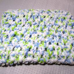 Crochet Baby Blanket Green Blue & White Chenille Blanket, Boy For - thumbnail 2