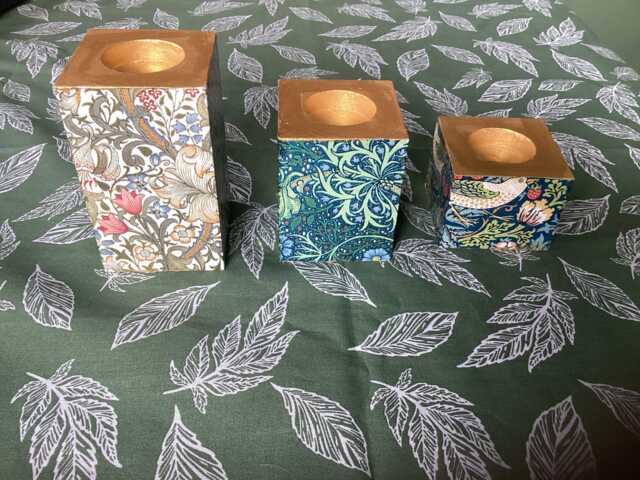 Set Of 3 William Morris Tea Light Holders. Wooden - image 1