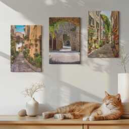Set Of 3 Canvas Prints - Italian Streets With Flowers & Landscape Architecture, Brown Wall Art, Travels Decor - thumbnail 2