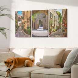 Set Of 3 Canvas Prints - Italian Streets With Flowers & Landscape Architecture, Brown Wall Art, Travels Decor - thumbnail 3