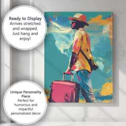 Colourful World Traveller With Suitcase Pop Art Portrait Canvas Wall Print Decor Picture Ready To Hang - thumbnail 3