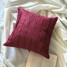 Textured Pintuck Faux Suede Pillow Sham, 24x24/26x26, Modern Style Euro Solid Square Pillowcase - Deep Burgundy Love Tune - thumbnail 3