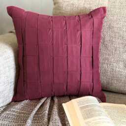 Textured Pintuck Faux Suede Pillow Sham, 24x24/26x26, Modern Style Euro Solid Square Pillowcase - Deep Burgundy Love Tune