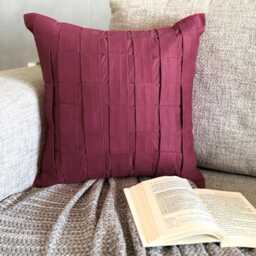 Textured Pintuck Faux Suede Pillow Sham, 24x24/26x26, Modern Style Euro Solid Square Pillowcase - Deep Burgundy Love Tune - thumbnail 2