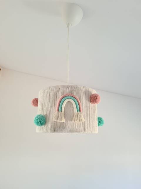 Rainbow Pompom Lampshade Boho Girl Nursery Chandelier - image 1