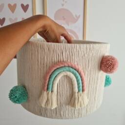 Rainbow Pompom Lampshade Boho Girl Nursery Chandelier - thumbnail 2