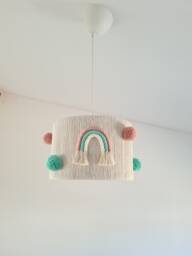 Rainbow Pompom Lampshade Boho Girl Nursery Chandelier - thumbnail 1