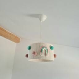 Rainbow Pompom Lampshade Boho Girl Nursery Chandelier - thumbnail 3