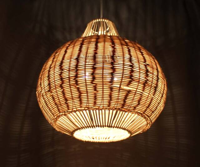 "Pear-Shaped Rattan Pendant Light, Rustic Lighting, Lampshade Width 21.5"" By Height 19.2" - image 1