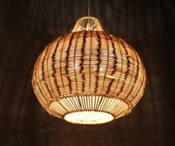 "Pear-Shaped Rattan Pendant Light, Rustic Lighting, Lampshade Width 21.5"" By Height 19.2"