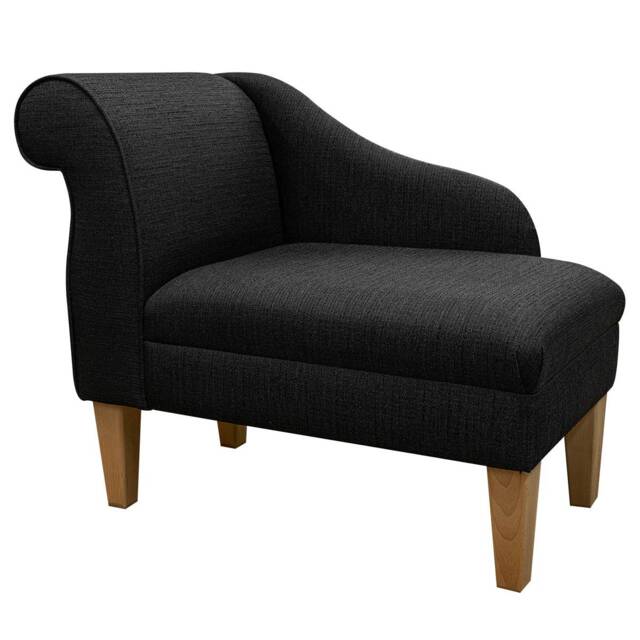 Handmade Compact Chaise Longue Black Linen-Look Fabric, Queen Anne Legs - image 1