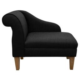 Handmade Compact Chaise Longue Black Linen-Look Fabric, Queen Anne Legs - thumbnail 2