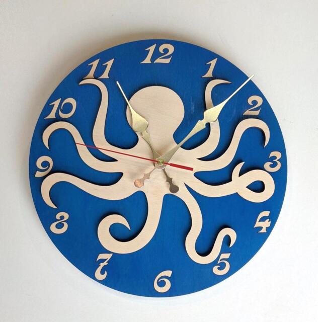 Octopus Wood Wall Clock 11-16 Inch, With Numbers, For Kids Sea Theme Room - image 1