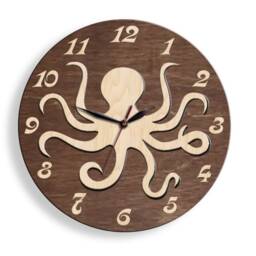 Octopus Wood Wall Clock 11-16 Inch, With Numbers, For Kids Sea Theme Room - thumbnail 2