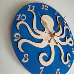 Octopus Wood Wall Clock 11-16 Inch, With Numbers, For Kids Sea Theme Room - thumbnail 3