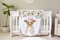 Cow Blanket, Personalized Baby Blanket Gift, Toddler Farm Animal Nursery Decor, Birthday Theme