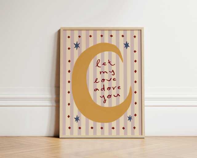 Let My Love Adore You Print, Moon Nursery Illustration Wall Art, Eclectic Nursery, Kids Room, Playroom, Unframed - image 1
