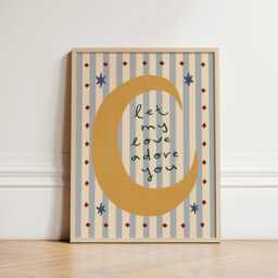 Let My Love Adore You Print, Moon Nursery Illustration Wall Art, Eclectic Nursery, Kids Room, Playroom, Unframed - thumbnail 2