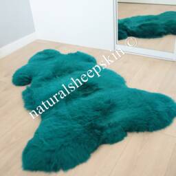 Genuine Natural Emerald Green Sheepskin Rug Throw Scandinavian Style - thumbnail 4