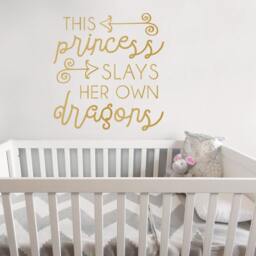 Princess Slays Dragons Vinyl Wall Decal - Girls Room, Nursery Decor
