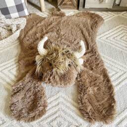 Highland Cow Rug With Plush Faux Fur & Crochet For Western Nursery - thumbnail 3