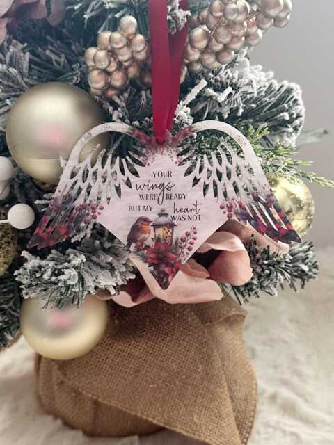 Robin Memorial Bauble, Wing Shaped Christmas Tree Decoration, Decoration For Christmas, Bauble Lost Loved Ones - image 1