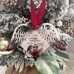 Robin Memorial Bauble, Wing Shaped Christmas Tree Decoration, Decoration For Christmas, Bauble Lost Loved Ones - thumbnail 3