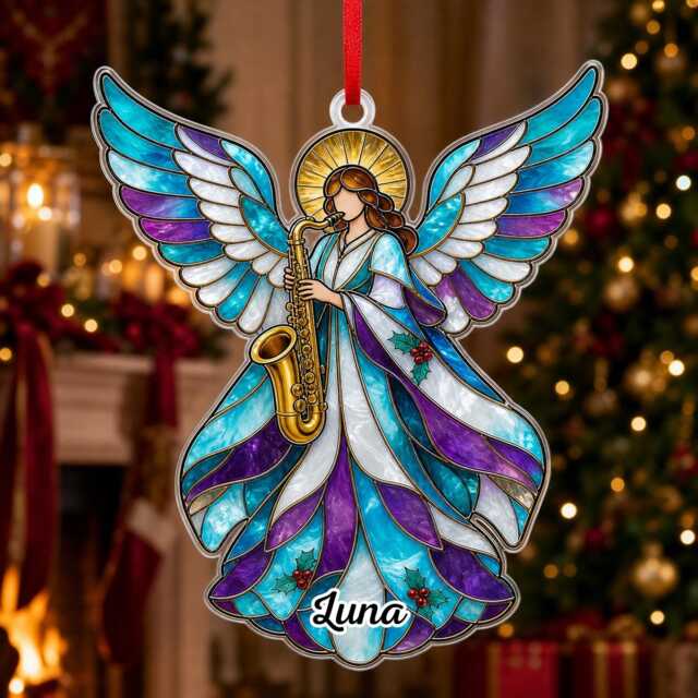 Custom Name Musical Angel Wings Ornament, Christmas Tree Car Hanging Decor, Flat 2D Ornament Acrylic Wooden Musician Keepsake Gift 2026 - image 1