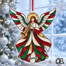 Custom Name Musical Angel Wings Ornament, Christmas Tree Car Hanging Decor, Flat 2D Ornament Acrylic Wooden Musician Keepsake Gift 2026 - thumbnail 3