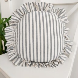 Bohemian Linen Striped Circle Pillow Cover With Frill Edge - thumbnail 2