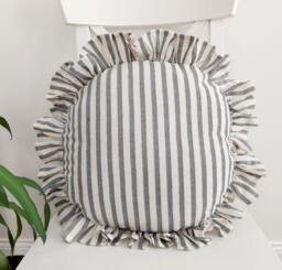 Bohemian Linen Striped Circle Pillow Cover With Frill Edge - thumbnail 1