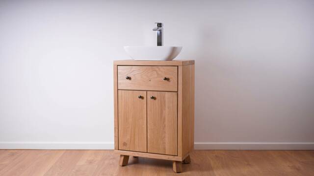 Hand-Crafted Chunky Oak Bathroom Vanity Unit With Drawer - 100% Solid Clear Satin Finish - image 1