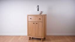 Hand-Crafted Chunky Oak Bathroom Vanity Unit With Drawer - 100% Solid Clear Satin Finish