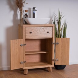 Hand-Crafted Chunky Oak Bathroom Vanity Unit With Drawer - 100% Solid Clear Satin Finish - thumbnail 4