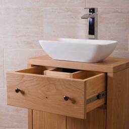 Hand-Crafted Chunky Oak Bathroom Vanity Unit With Drawer - 100% Solid Clear Satin Finish - thumbnail 2