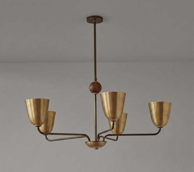 1950S Mid-Century Modern Full Brass Chandelier - Mid Century Elikei 5-Light Pendant Stilnovo Ceiling Fixture - image 1