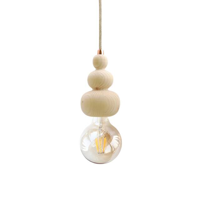 Minimal Wood Pendant Light Wooden Turned Ceiling Suspension Lamp Copper Home Decor - image 1
