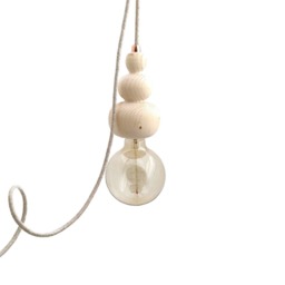 Minimal Wood Pendant Light Wooden Turned Ceiling Suspension Lamp Copper Home Decor - thumbnail 4